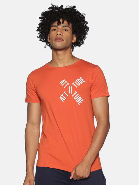 

ATTIITUDE Men Orange & White Brand Logo Printed Slim Fit T-shirt