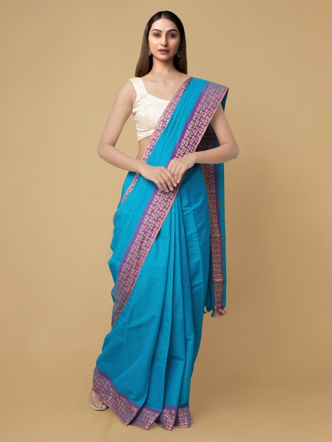 

Unnati Silks Blue Woven Design Zari Pure Cotton Uppada Saree