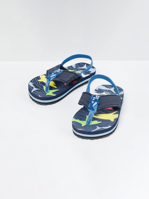

max Boys Navy Blue & Yellow Printed Thong Flip-Flops