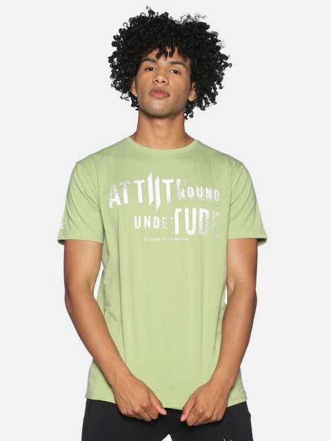 

ATTIITUDE Men Green Typography Printed Slim Fit T-shirt