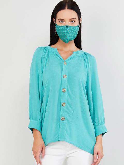

max Women Blue Solid Casual Shirt