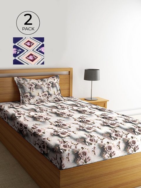 

KLOTTHE Pack of Floral 210 TC Cotton 2 Single Bedsheet with 2 Pillow Covers, Multi