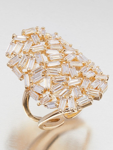 

shaze Gold-Toned & White Ador CZ-Studded Finger Ring