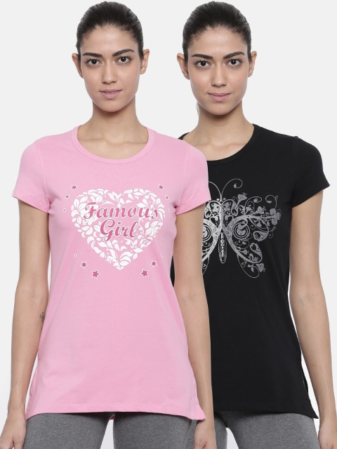 

Bitz Women Pack Of 2 Printed Relaxed-Fit Lounge T-Shirts, Black