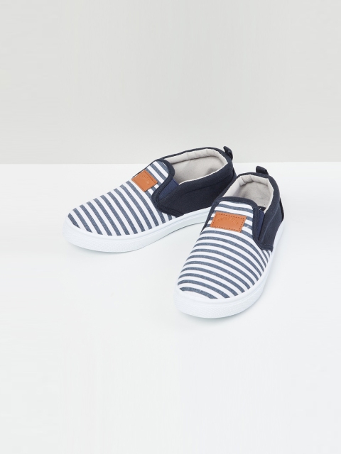 

max Boys Navy Blue & White Striped Slip-On Sneakers