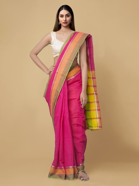 

Unnati Silks Pink Solid Pure Cotton Mangalagiri Saree