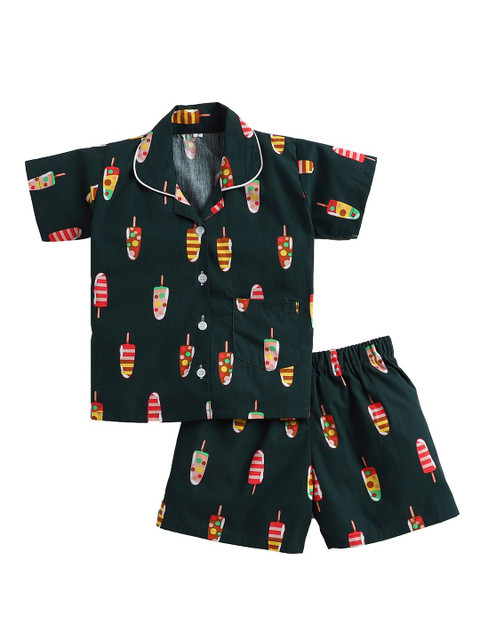 

The Magic Wand Boys Green & Pink Printed Night suit