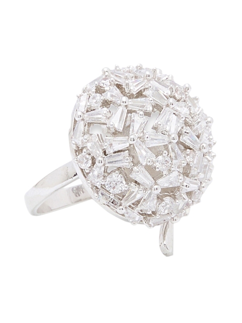 

shaze Silver-Plated White CZ-Studded Fingerring