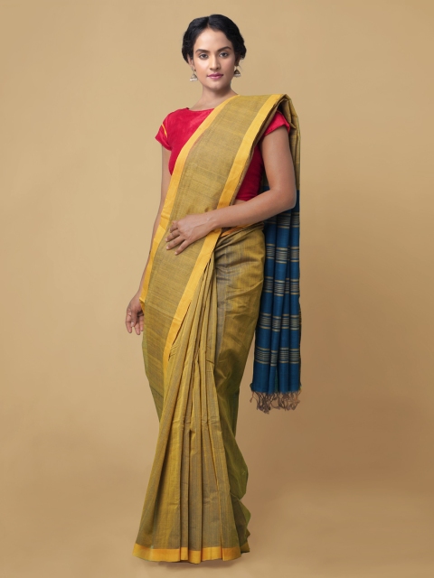 

Unnati Silks Yellow Woven Design Zari Pure Cotton Mangalagiri Saree