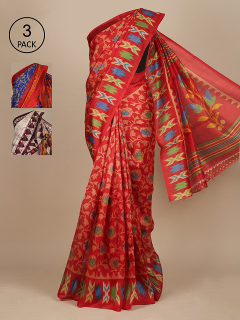 

Pothys Pack of 3 Printed Jute Silk Saree, Red