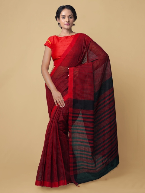 

Unnati Silks Red Striped Pure Cotton Handloom Mangalagiri Saree