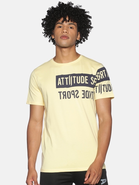 

ATTIITUDE Men Yellow & Grey Brand Logo Printed Slim Fit T-shirt