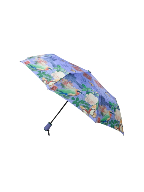 LOOM LEGACY Blue & White Floral 3-Fold Button Open Umbrella
