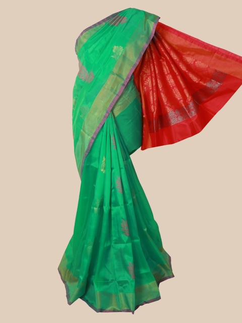 

Pothys Green & Red Ethnic Motifs Zari Pure Silk Saree