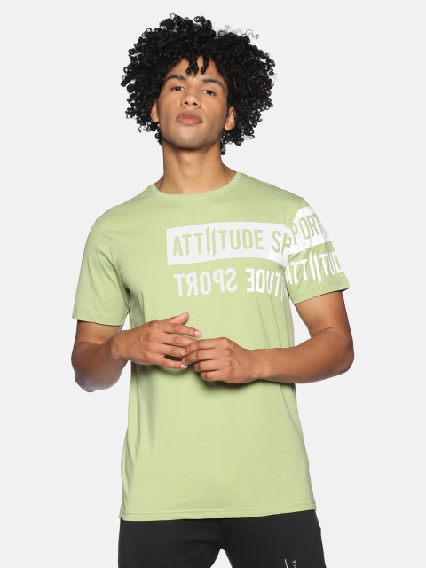 

ATTIITUDE Men Green Typography Printed Raw Edge Slim Fit T-shirt