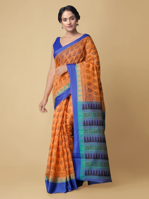 

Unnati Silks Orange Woven Design Zari Silk Cotton Chanderi Sustainable Saree