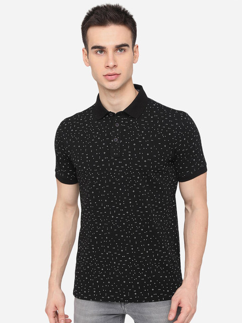 

JADE BLUE Men Black Printed Polo Collar Slim Fit T-shirt