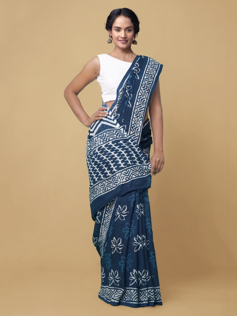 

Unnati Silks Blue Dabu Printed Pure Cotton Kota Saree