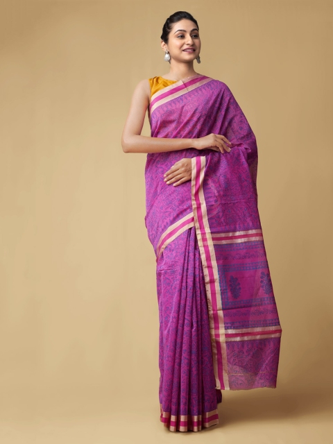 

Unnati Silks Purple Ethnic Motifs Silk Cotton Chanderi Saree