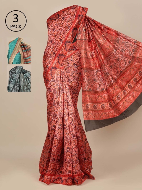 

Pothys Pack of 3 Floral Jute Silk Saree, Pink