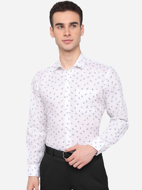 

JADE BLUE Men White Printed Linen Casual Shirt