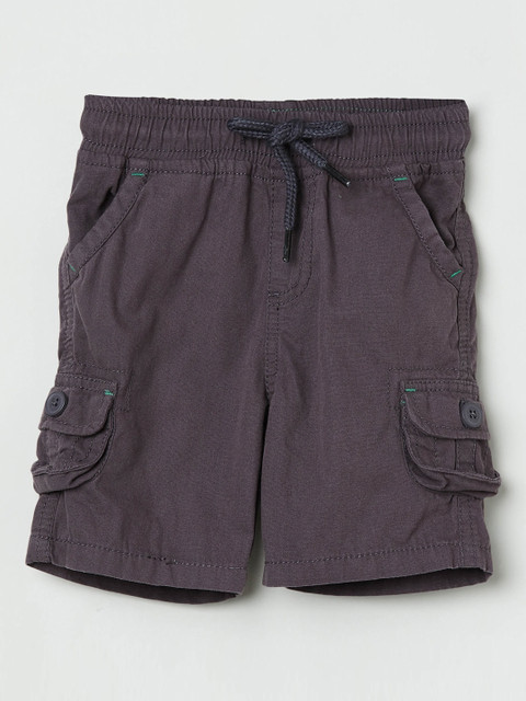 

max Boys Charcoal Mid-Rise Cargo Shorts