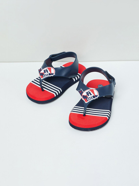 

max Boys Navy Blue & Red Striped Thong Flip-Flops