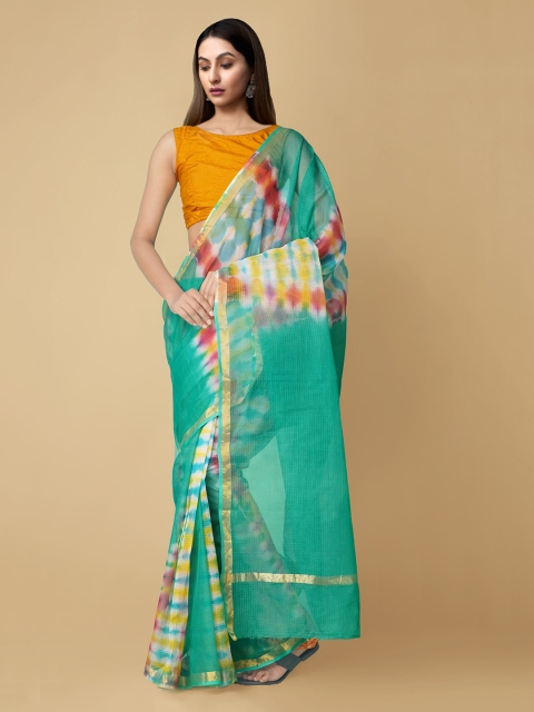 

Unnati Silks Sea Green Tie and Dye Zari Pure Cotton Kota Sustainable Saree
