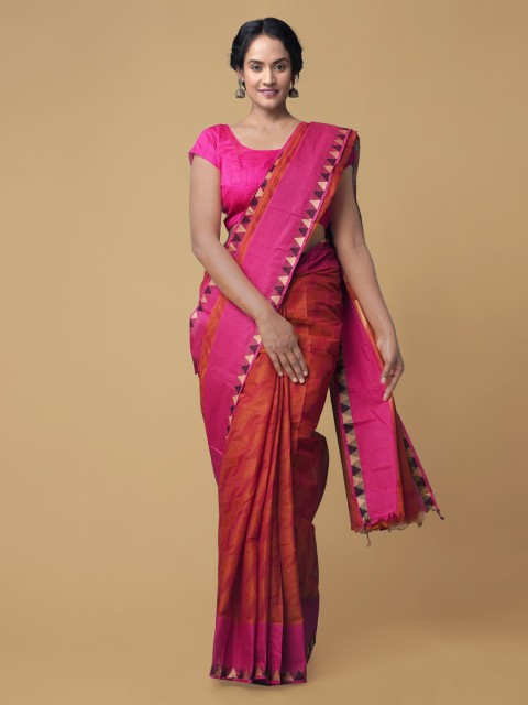 

Unnati Silks Orange Woven Design Zari Pure Cotton Heavy Work Mysore Silk Saree