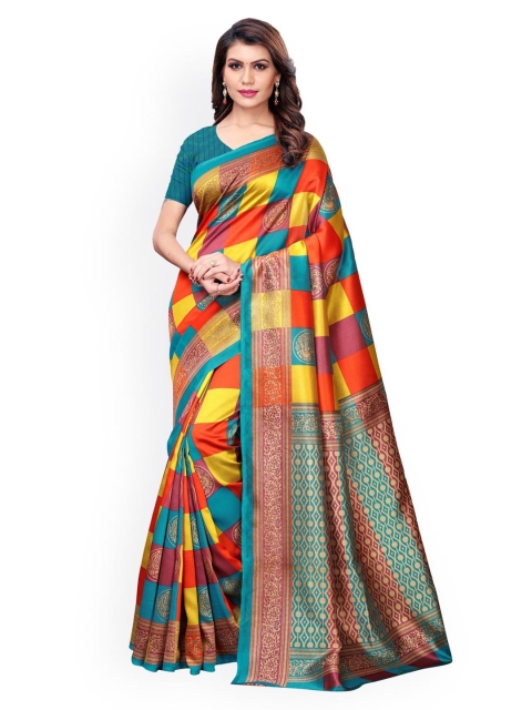 

KALINI Multicoloured Checked Zari Poly Silk Saree, Multi