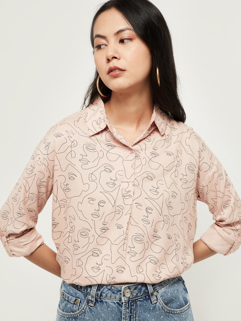 

max Women Pink Printed Casual Shirt