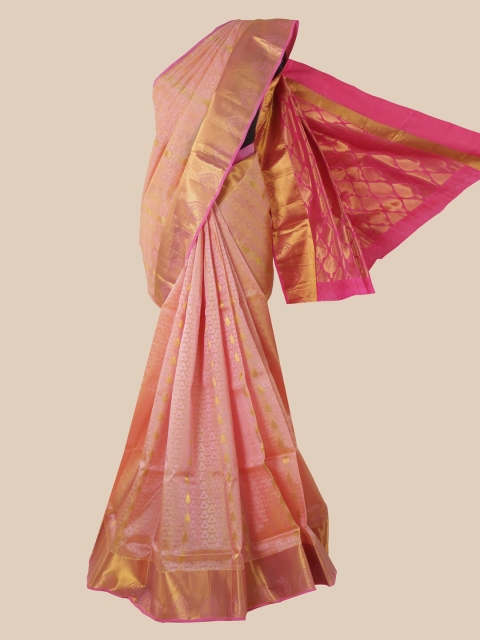

Pothys Pink & Gold-Toned Ethnic Motifs Zari Pure Silk Saree