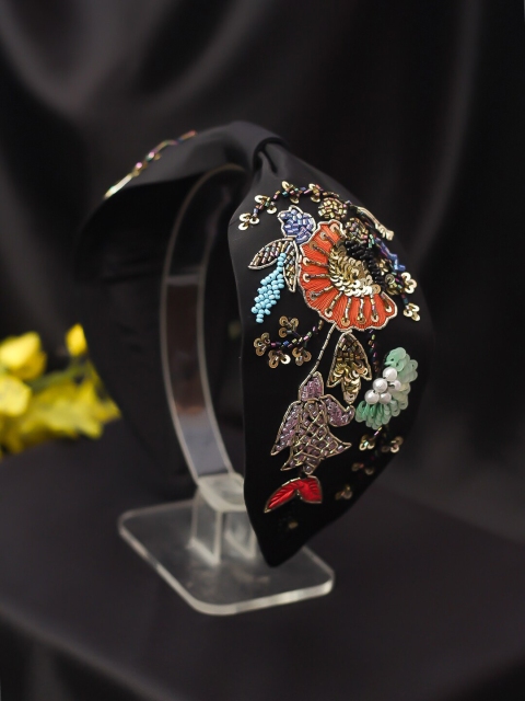 

Bellofox Women Black & Orange Embellished Hairband