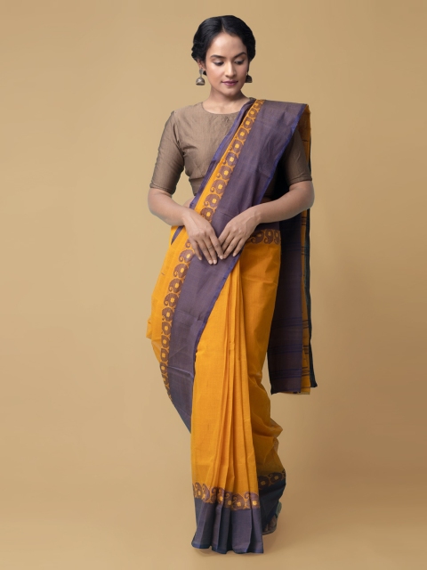 

Unnati Silks Yellow Pure Cotton Handloom Baluchari Sustainable Saree