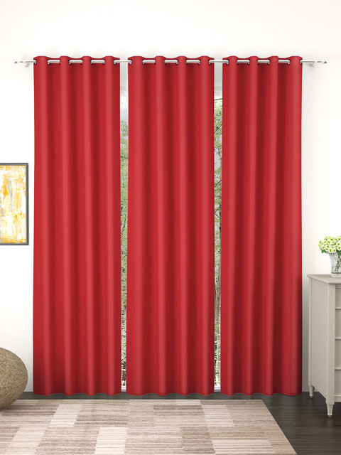 

Story@Home Faux Silk Solid 300GSM Red Room Darkening Blackout Door Curtain - Set of 3
