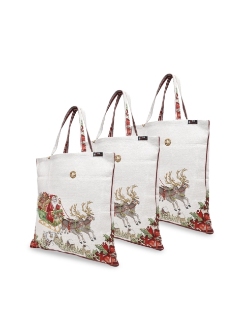 

KLOTTHE Set of 3 White Jacquard Tote Bag