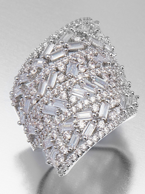 

shaze Silver-Toned & White CZ-Studded Finger Ring