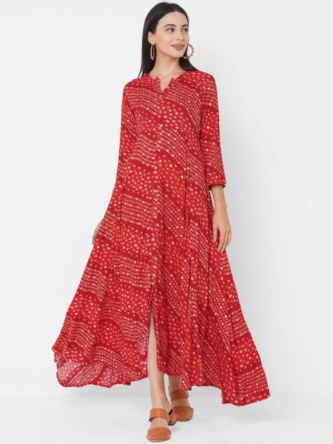 

FASHOR Red & White Ethnic Motifs Ethnic Maxi Dress