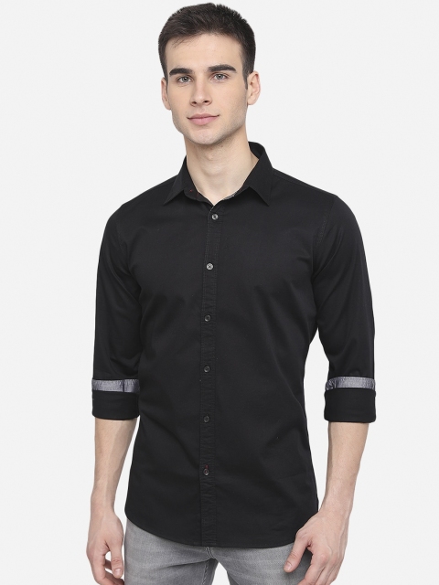 

JADE BLUE Men Black Slim Fit Cotton Casual Shirt