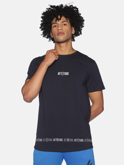 

ATTIITUDE Men vy Blue Typography Slim Fit T-shirt, Navy blue