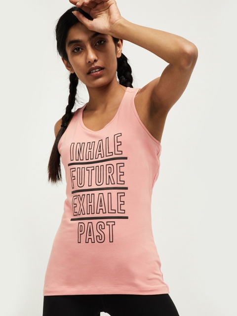 

max Women Coral & Black Typography Printed Slim Fit T-shirt