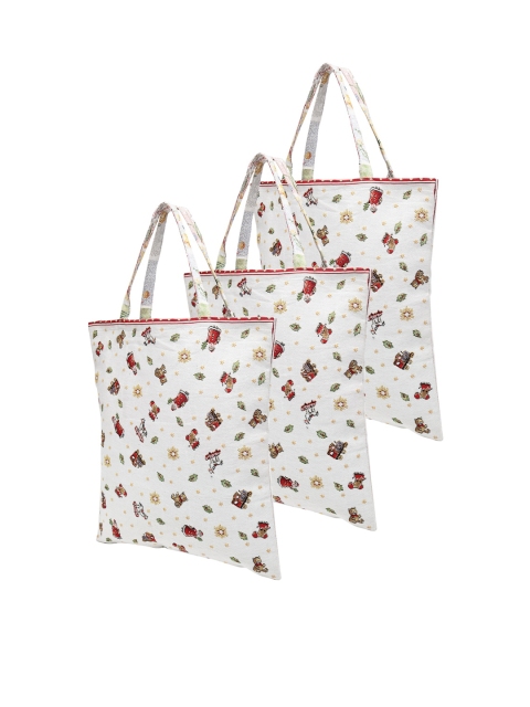 

KLOTTHE Pack Of 3 White Jacquard Oversized Shopper Tote Bags