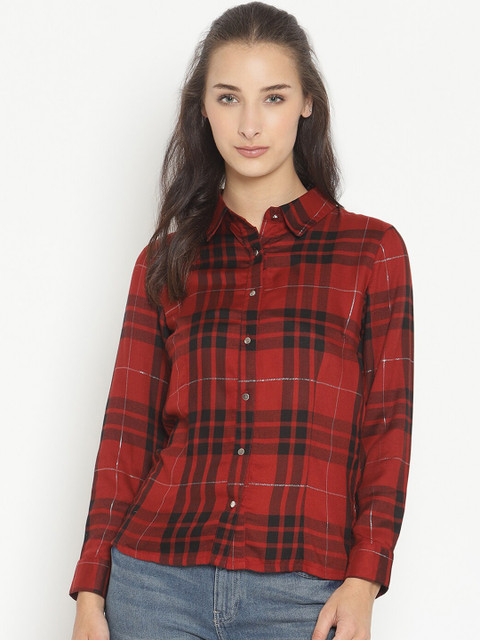 

NIXX Red & Black Checked Shirt Style Top