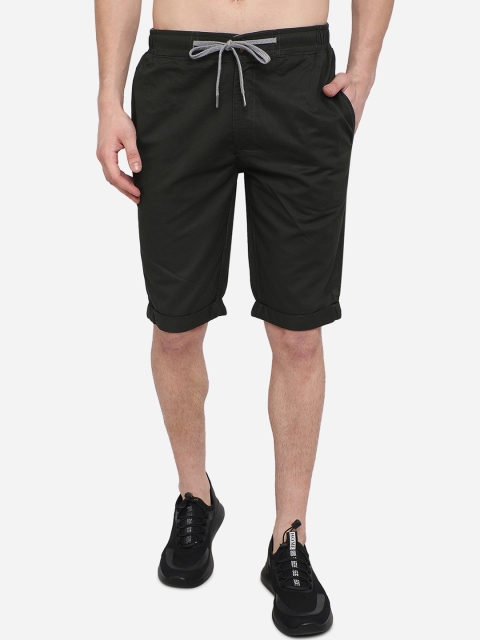 

JADE BLUE Men Green Mid-Rise Pure Cotton Regular Shorts