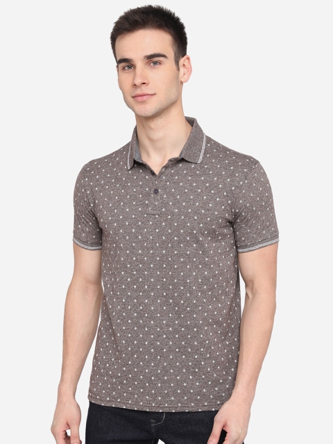 

JADE BLUE Men Brown Printed Polo Collar Cotton Slim Fit Pure Cotton T-shirt