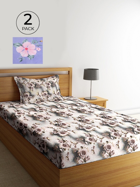 

KLOTTHE Pack of Floral 210 TC Cotton 2 Single Bedsheet with 2 Pillow Covers, Multi