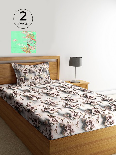 

KLOTTHE Multicoloured Floral 210 TC Cotton 2 Single Bedsheet with 2 Pillow Covers, Multi