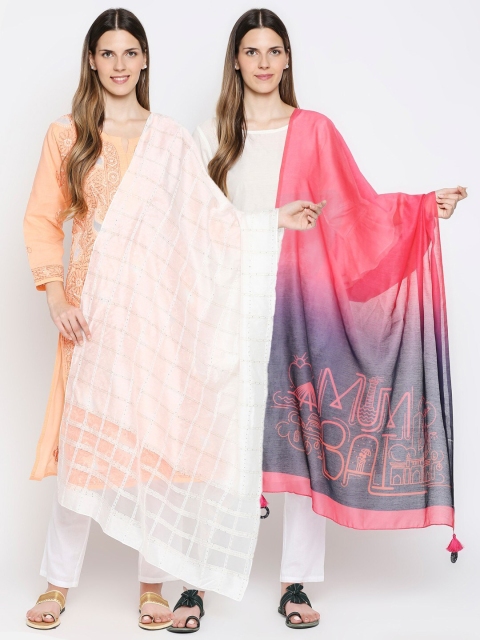 

Get Wrapped Pack of 2 Checked Tasseled Dupatta, Multi