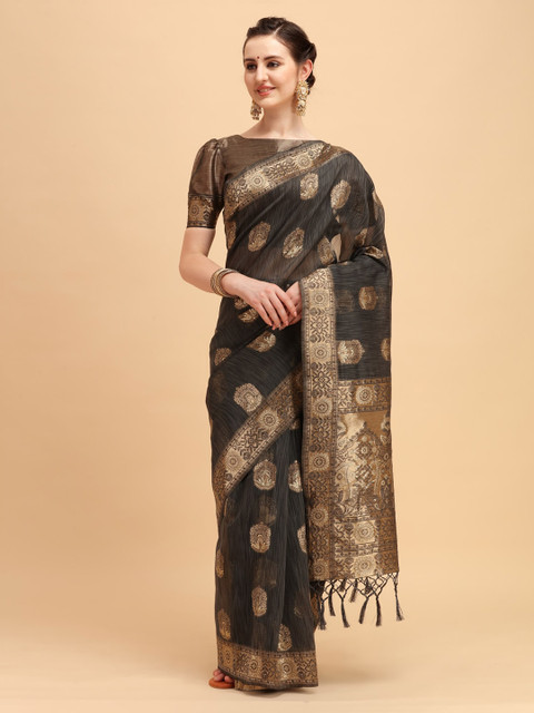 

House of Pataudi Grey Ethnic Motifs Zari Saree
