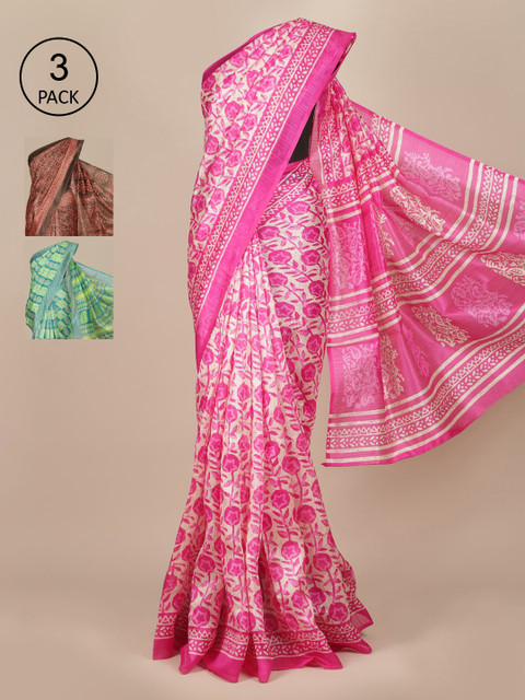 

Pothys Pack of 3 Jute Silk Saree, Cream